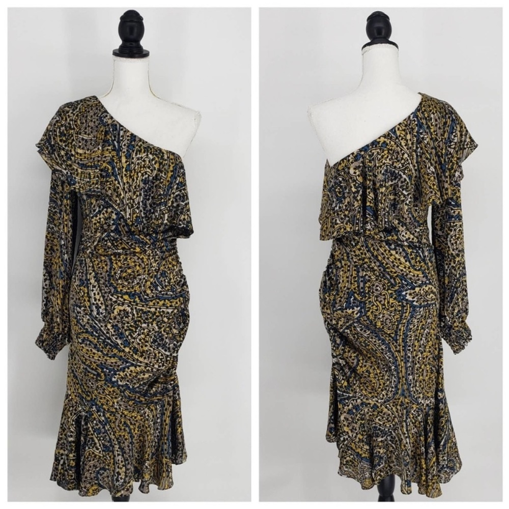 Caballero Notting Hill One Shoulder Midi Dress In Burnout Print
